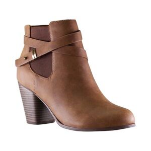 NWT Brown Ankle Booties Faux Leather Women’s boots block heel western, size 5